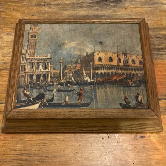 Vintage Framed Jenson Speaker Frame Art Wall Decor 17.5” x 14” Venice Scene MCM - Picture 2 of 9